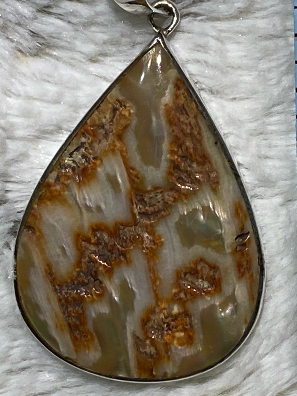 Sterling Silver Teardrop Double Sided Shell Pendant in Brown and Cream